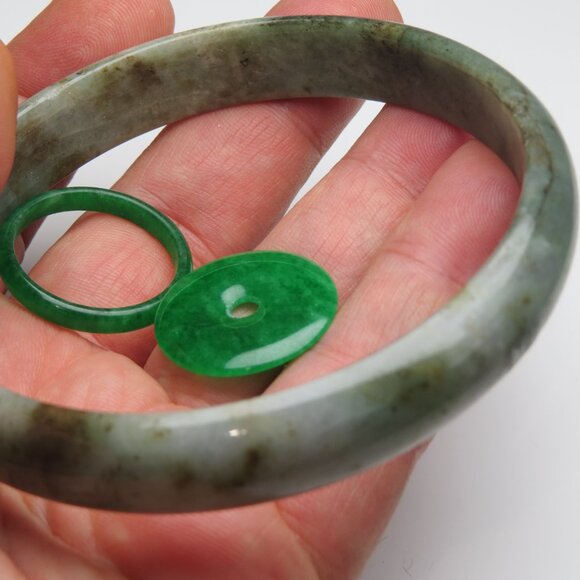 "Extra Large Natural Jade Bangle + Jade Ring & Donut 68-70mm" - Picture 2 of 3